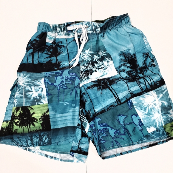 Newport Blue Tropic Print Swim Shorts 